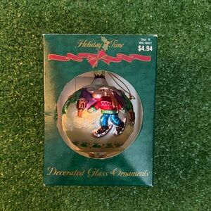 Vintage Holiday Time Festive Glass Ornament - Green and Multicolor